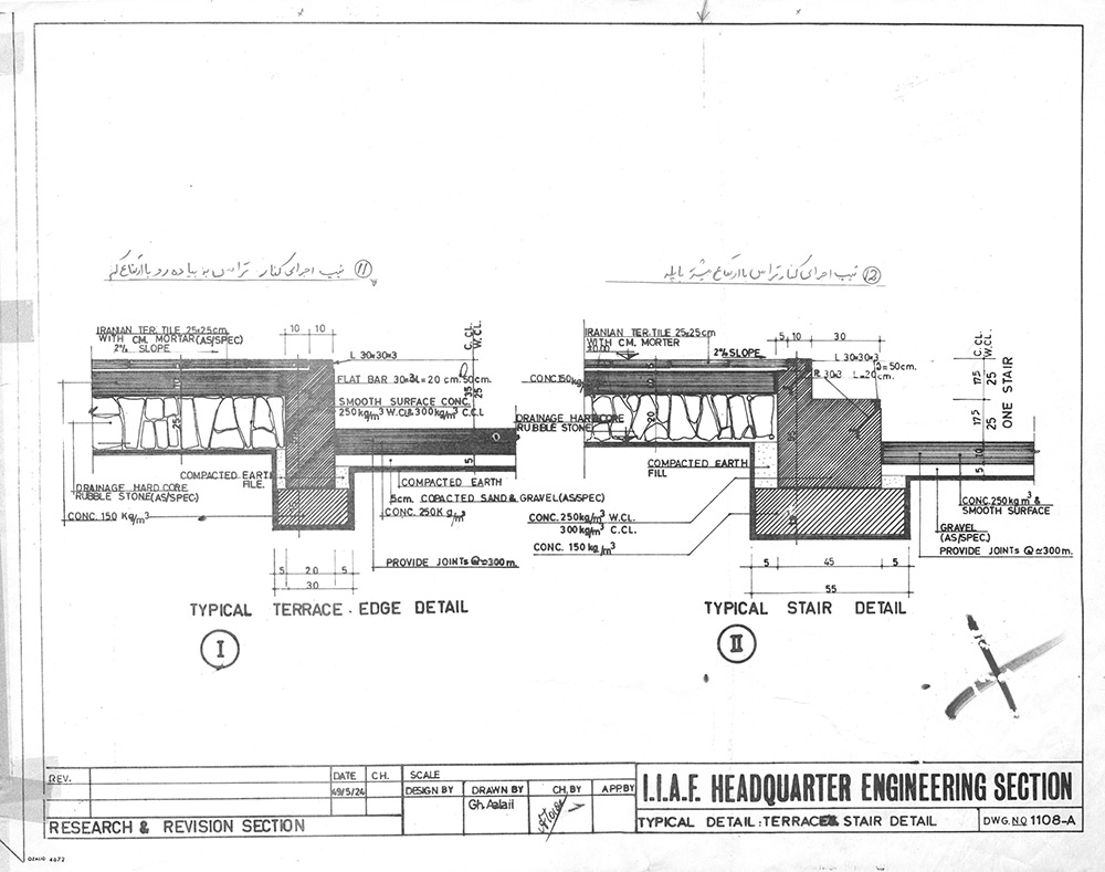 نقشه جزئیّات پی سازی ساختمانهای یک یا دو طبقه برای دیوار های داخلی دو جداره آجری و زیر سازی سنگی، بدون شناژ و کرسی چینی آجری .